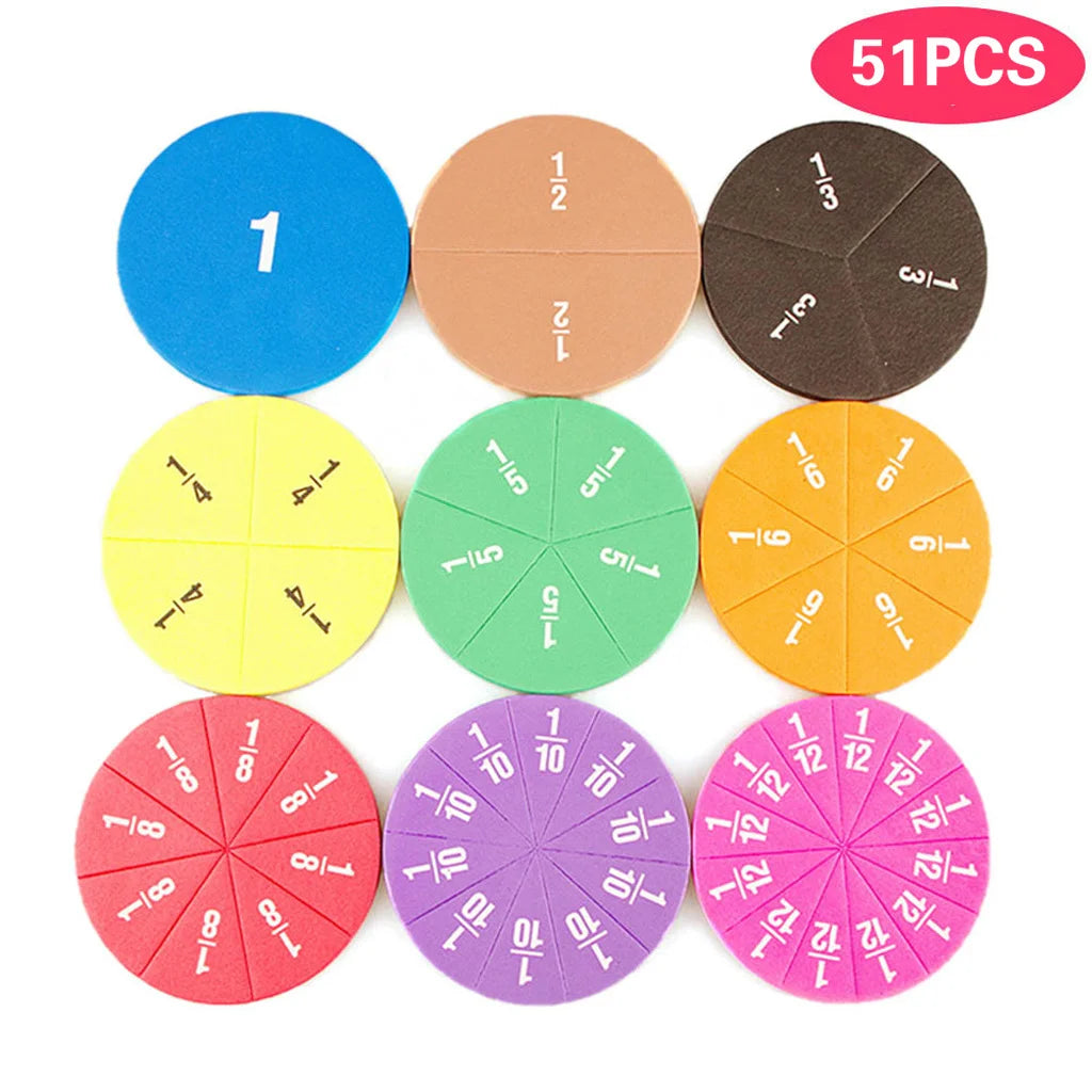 51-Piece Fractions Math Teaching Tool – EVA Foam Round Montessori Set