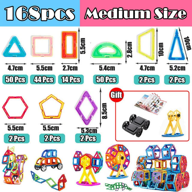 Magnetic Building Blocks Set (30–168pcs) – Shape, Build, Imagine!