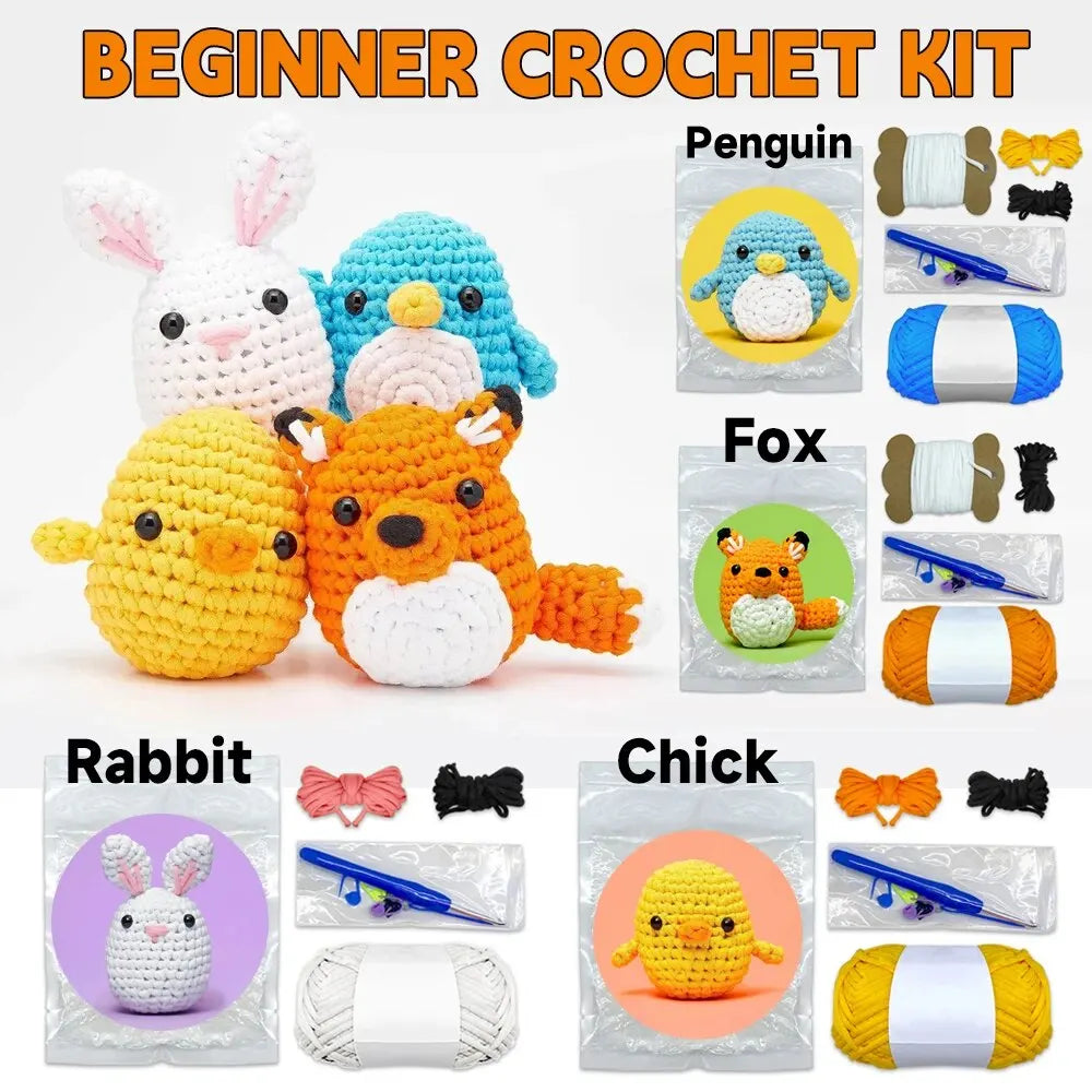 Kids Beginner Crochet Kit – DIY Stuffed Animal Craft Set