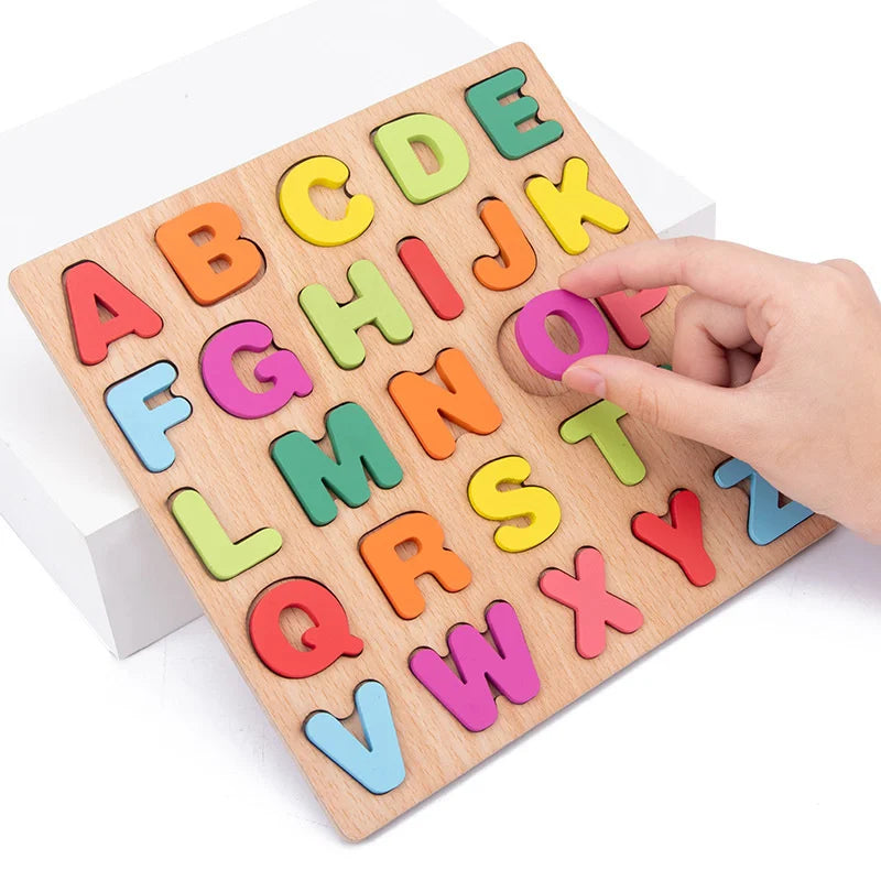 Wooden Puzzle Alphabet, Number or Shape Matching Board – Early Learning Fun!