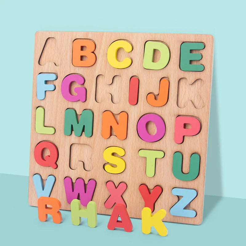 Wooden Puzzle Alphabet, Number or Shape Matching Board – Early Learning Fun!