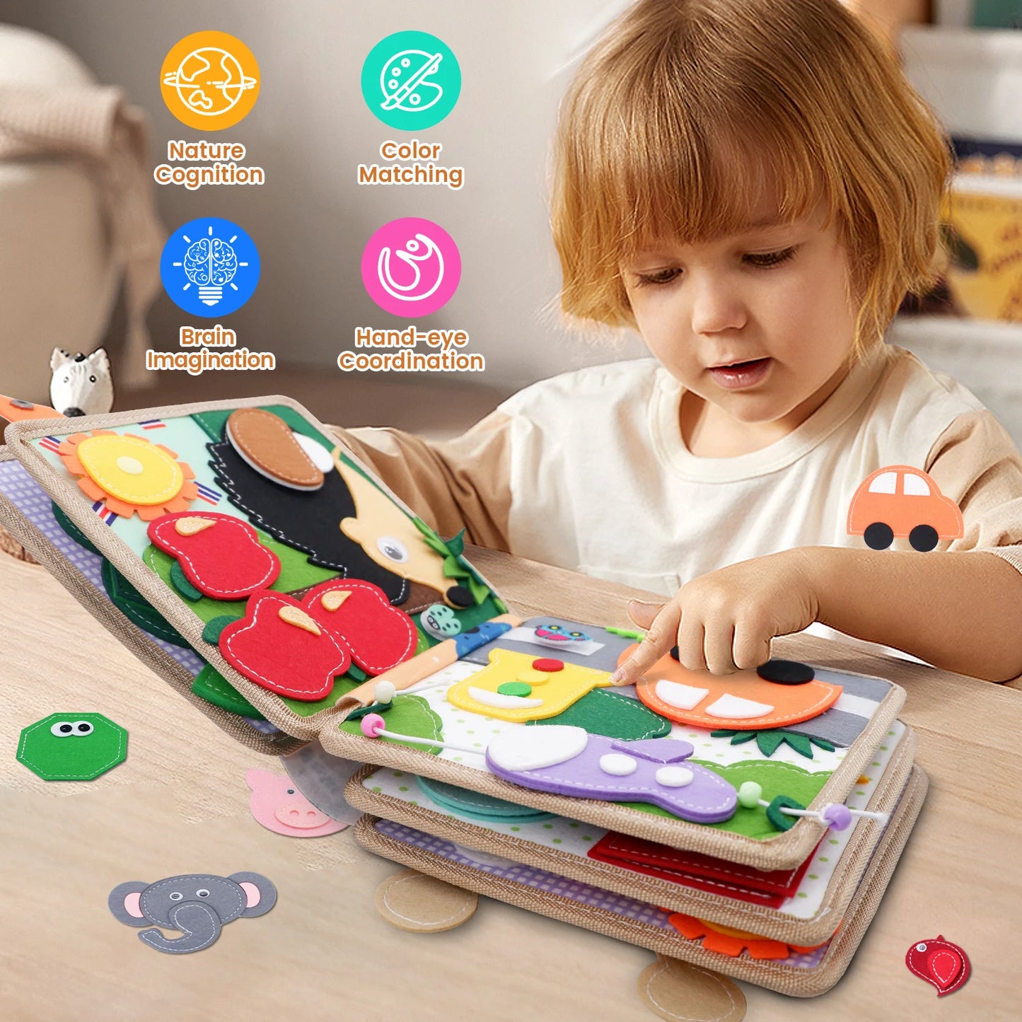 Toddlers Montessori Busy Board – Farm Animal Storytelling Quiet Book