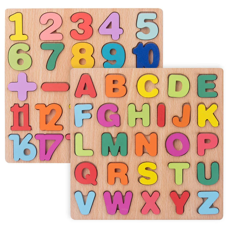 Wooden Puzzle Alphabet, Number or Shape Matching Board – Early Learning Fun!