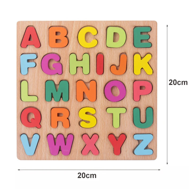 Wooden Puzzle Alphabet, Number or Shape Matching Board – Early Learning Fun!