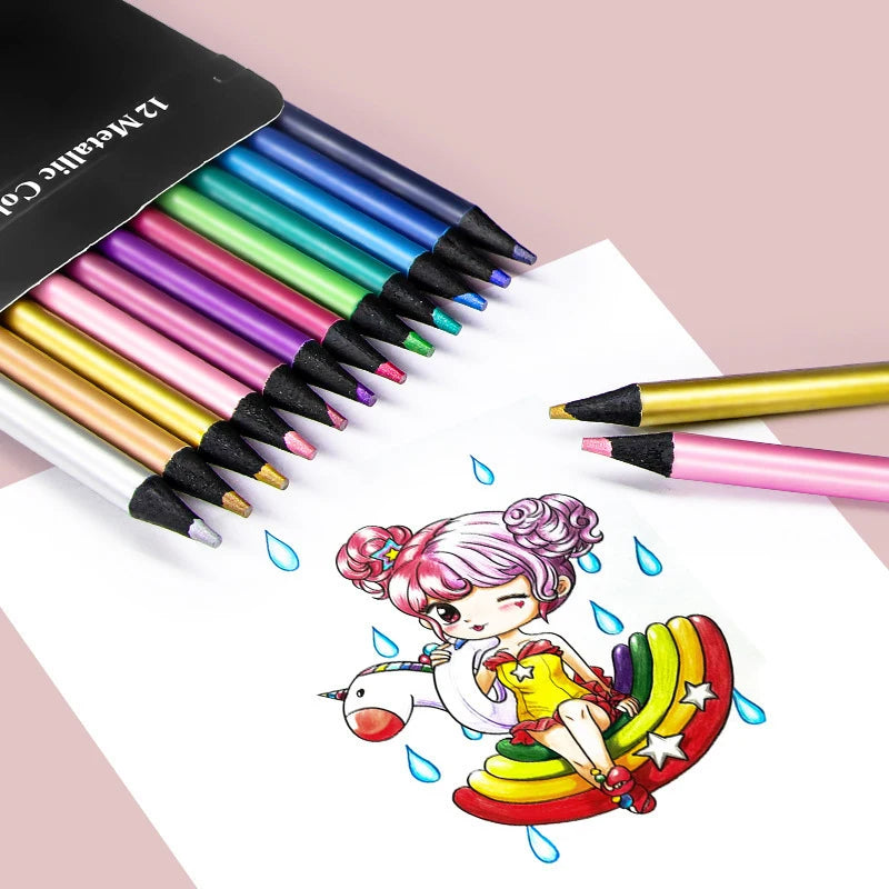 12 Colors Metallic Colored Pencil Set β Back to School Art Supplies for Kids
