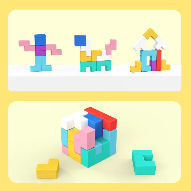 3D Colorful Building Blocks Puzzle Game – Montessori Wooden Tetris