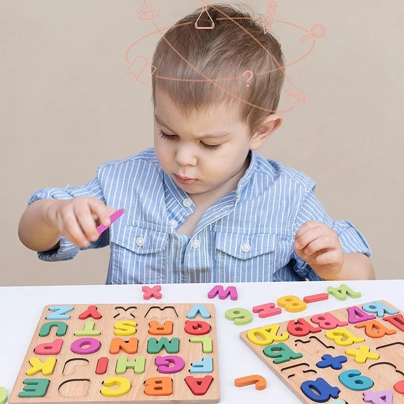 Wooden Puzzle Alphabet, Number or Shape Matching Board – Early Learning Fun!