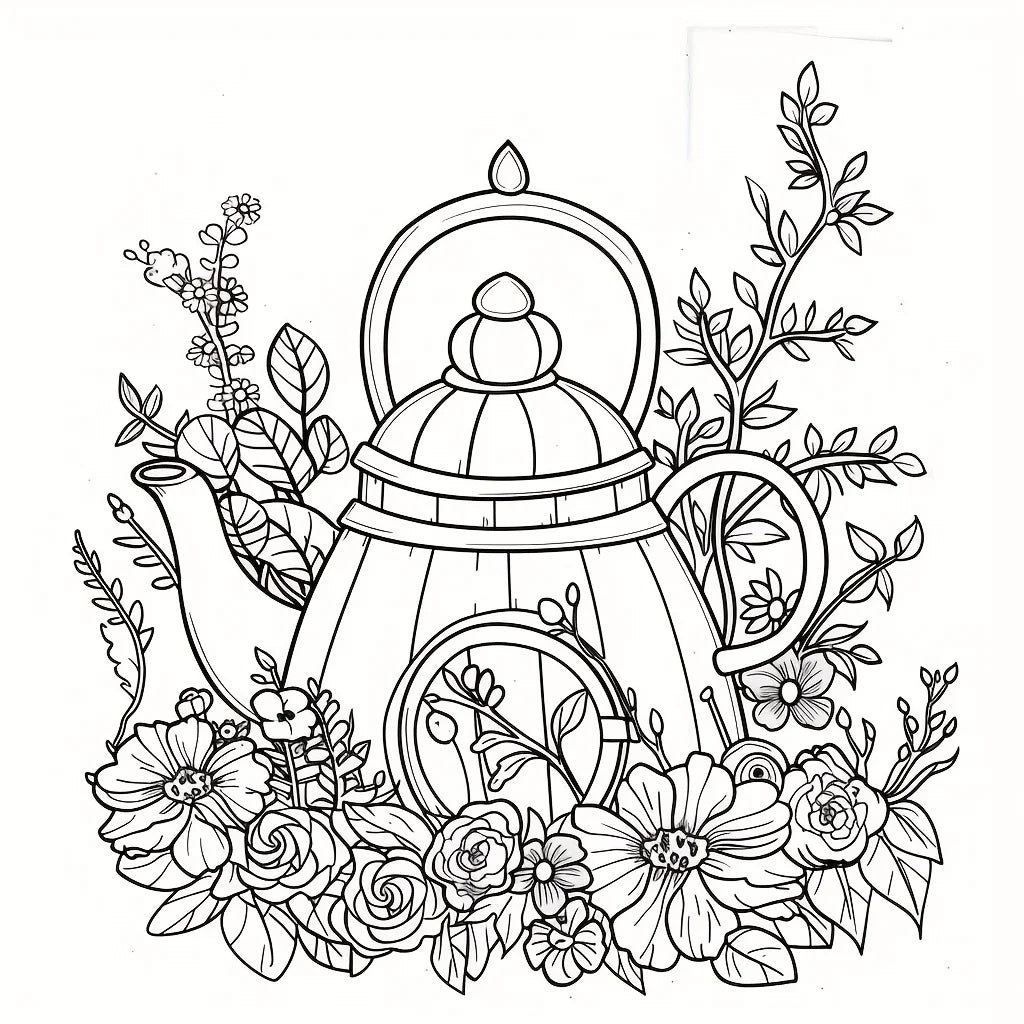 Dreamy Floral Teapots Colouring Book