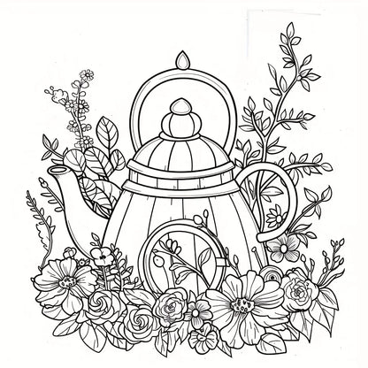 Dreamy Floral Teapots Colouring Book