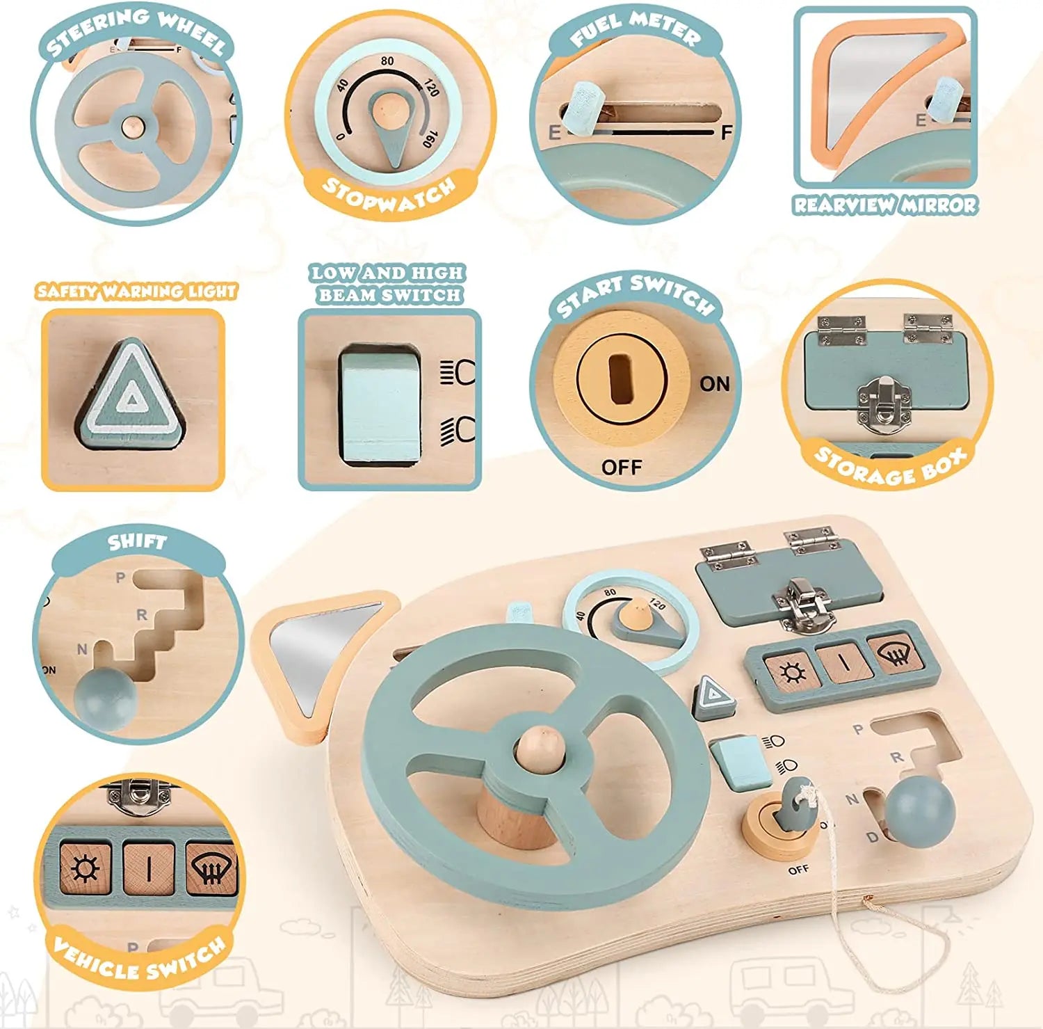 Montessori Wooden Steering Wheel Busy Board