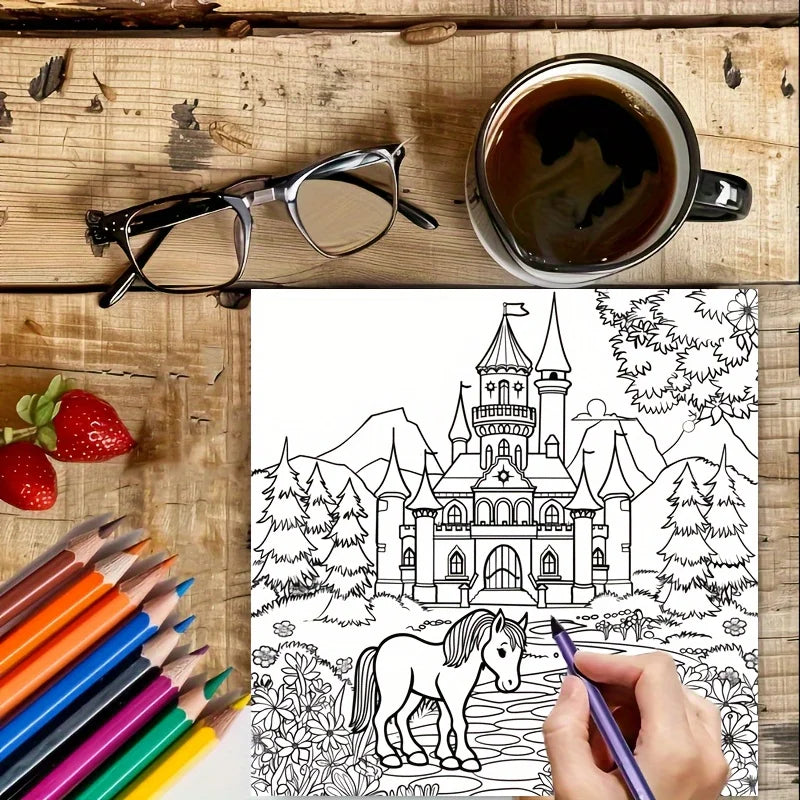 Artistry Floral Castle Colouring Book