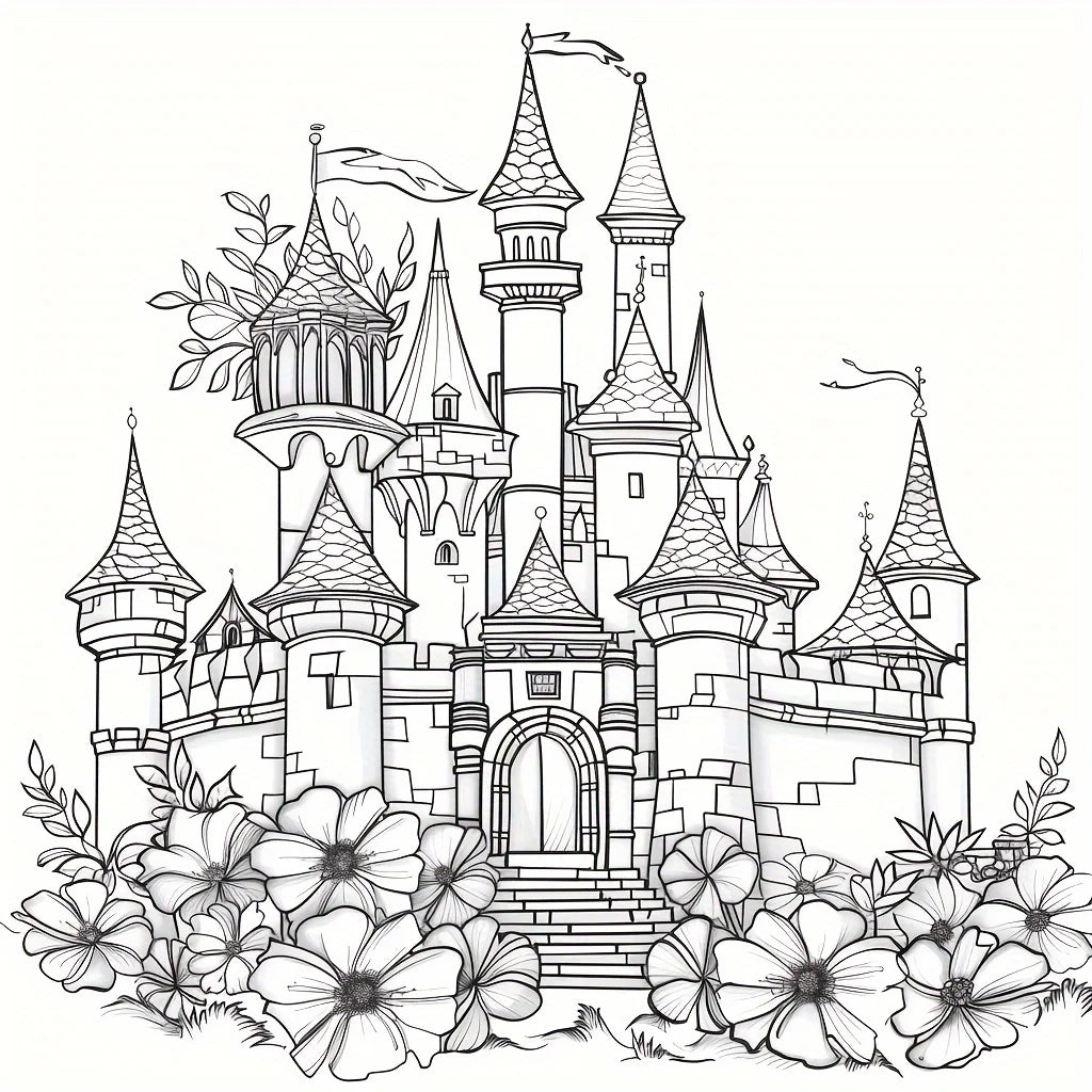Artistry Floral Castle Colouring Book