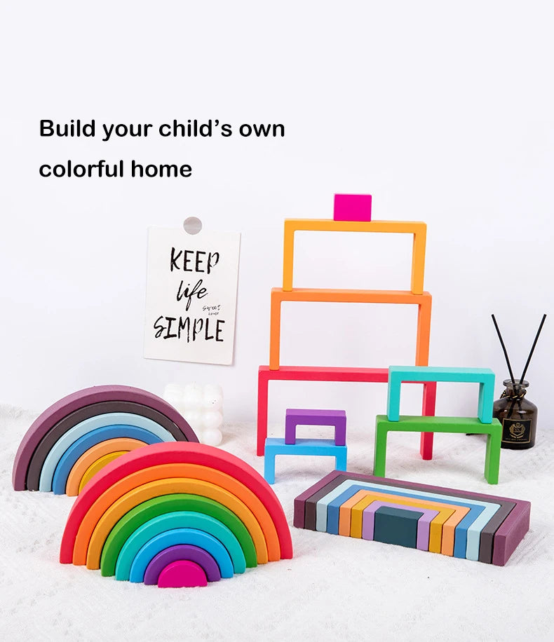 Montessori Wooden Rainbow Stacking Blocks